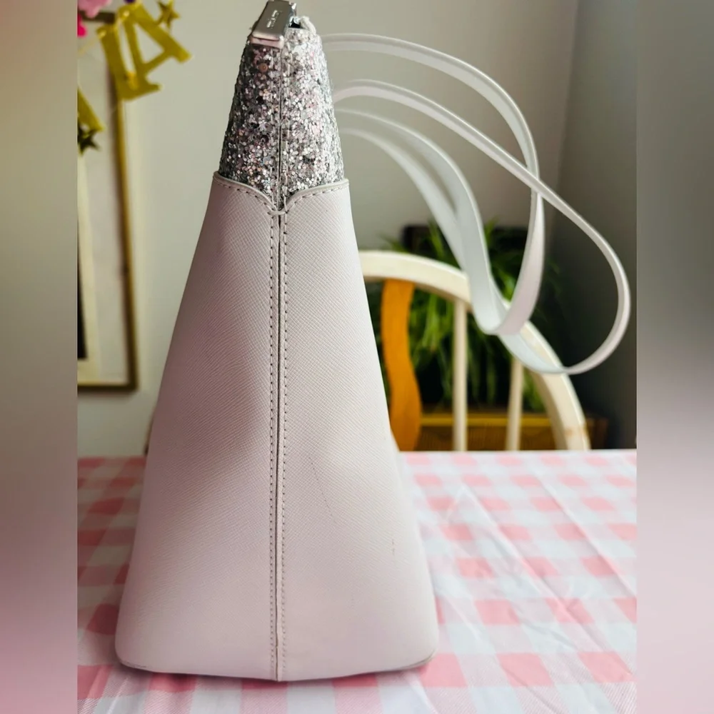 Kate Spade Silver Leather Shoulder Bag with Silver Glitter Trim